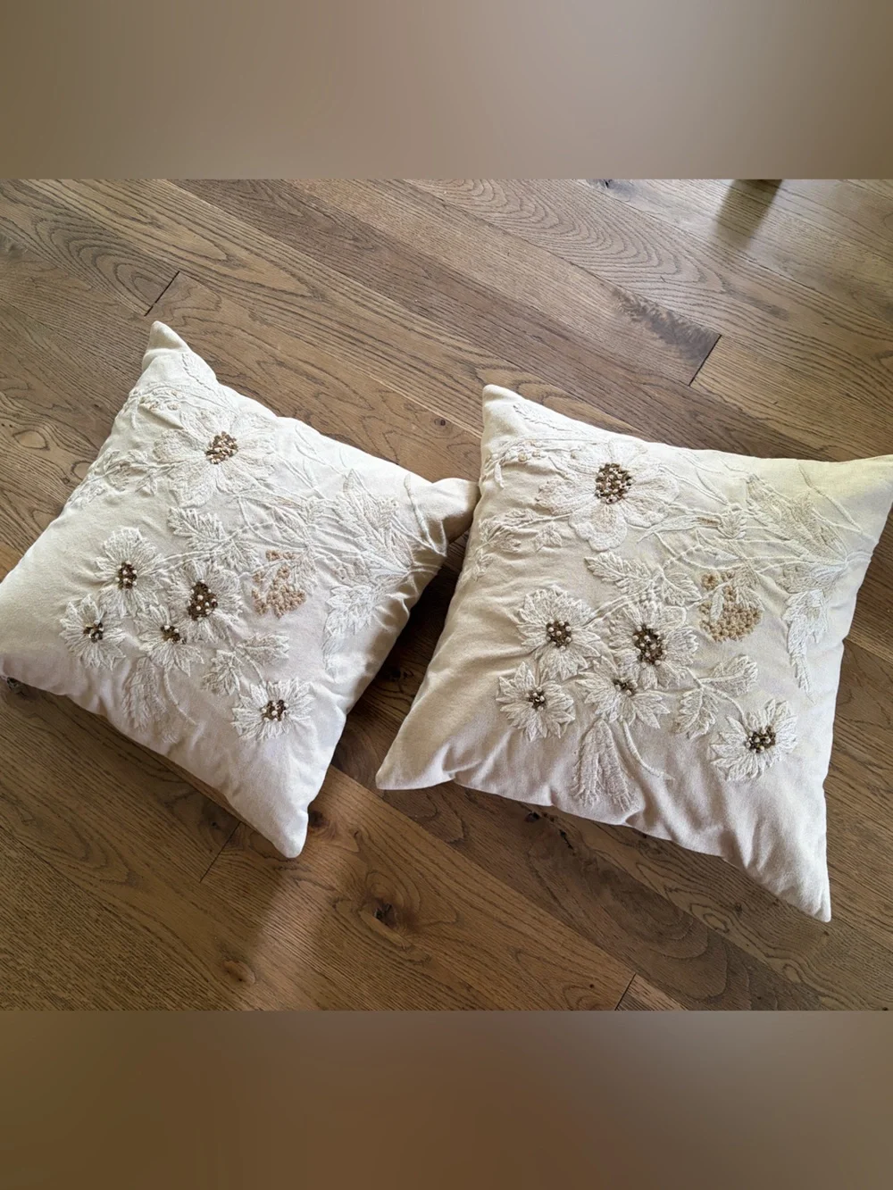SET 2 Pottery Barn Corin Embroidered Pillow natural Pillows with down inserts
